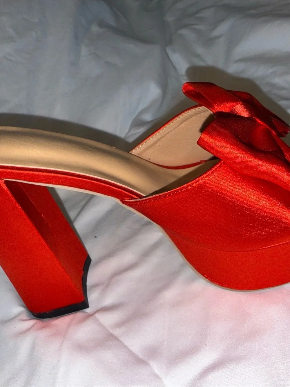 SHEIN Red Satin Bow Platform Slide Heels